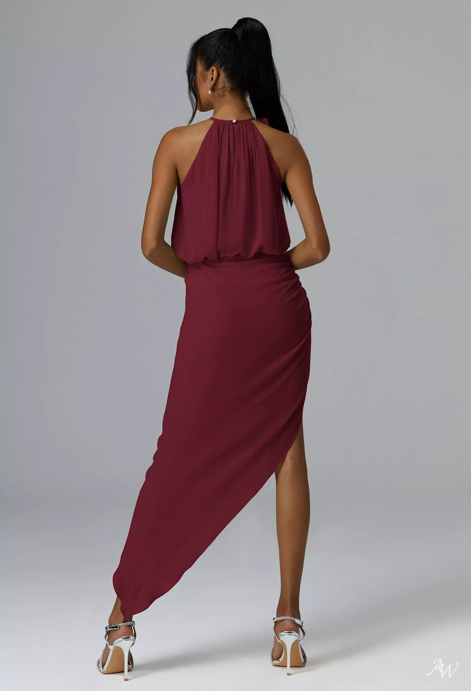 burgundy cocktail dress for wedding guest AW.Bridal Column Halter Neckline Ankle Length Sleeveless Wedding Guest Dresses Dress Burgundy Size 18