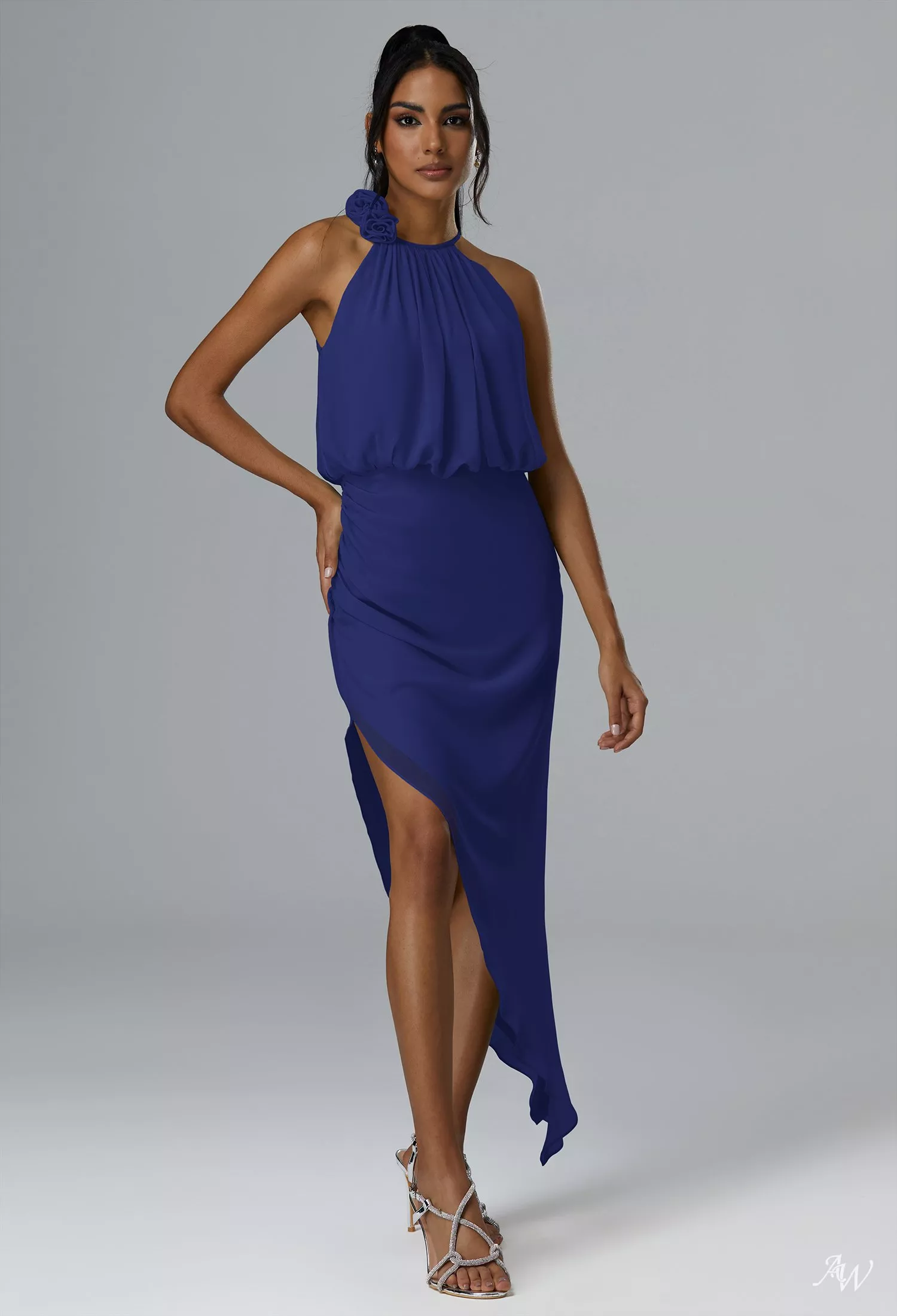 royal blue dresses for wedding guests AW.Bridal Column Halter Neckline Ankle Length Sleeveless Guest Dress Size 8 satin contrast cross straps that provide Size:0-6M Short Tight Black Dress