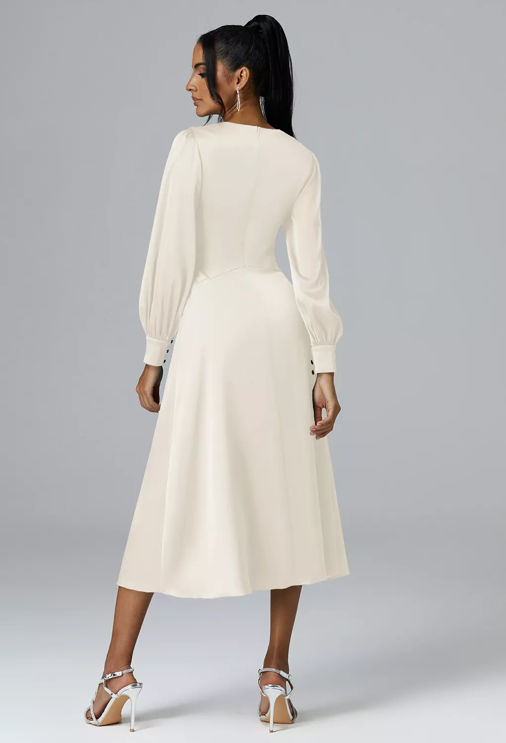 white midi graduation dress with sleeves Wedtrend Women White Casual Dress Short Sleeves V Neck Midi Summer Dress –  WEDTREND main image 1