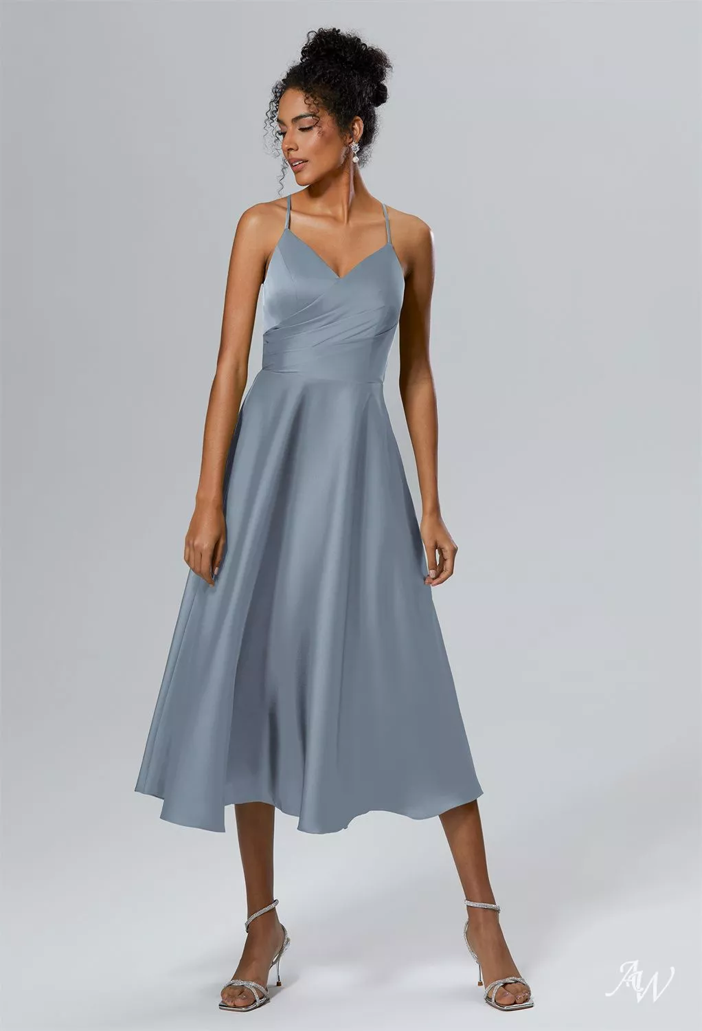 dusty blue silk dress Dusty Blue Satin Cowl Neck Bridesmaid Dress Sheath Floor-Length