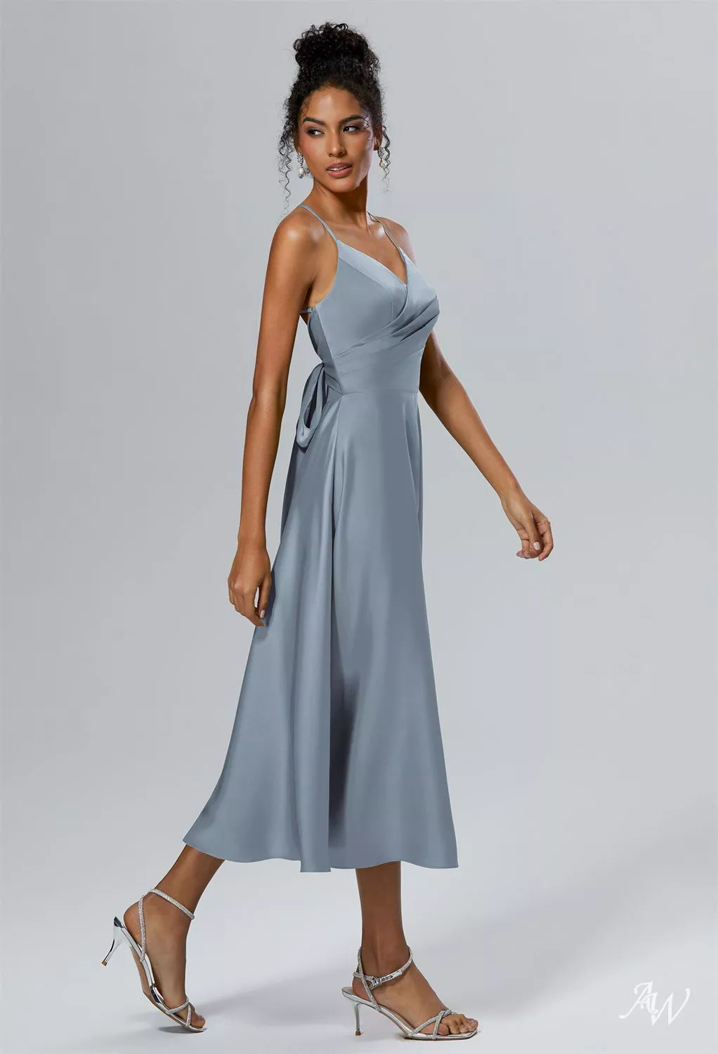 dusty blue midi bridesmaid dresses Dusty Blue Bridesmaid Dress Matte Satin Size 0X