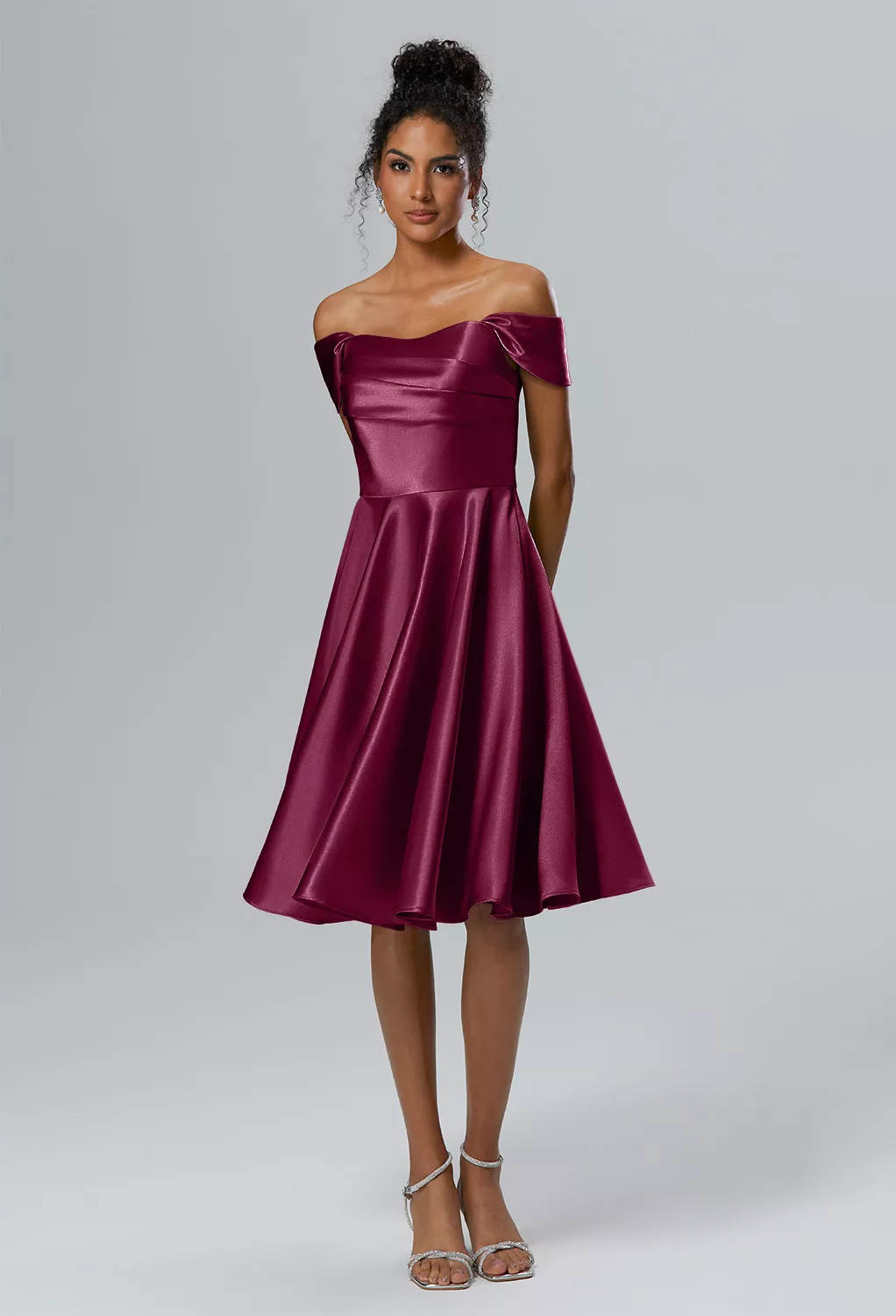 Burgundy, Cap Sleeves Wedding Guest Dresses | AW.Bridal
