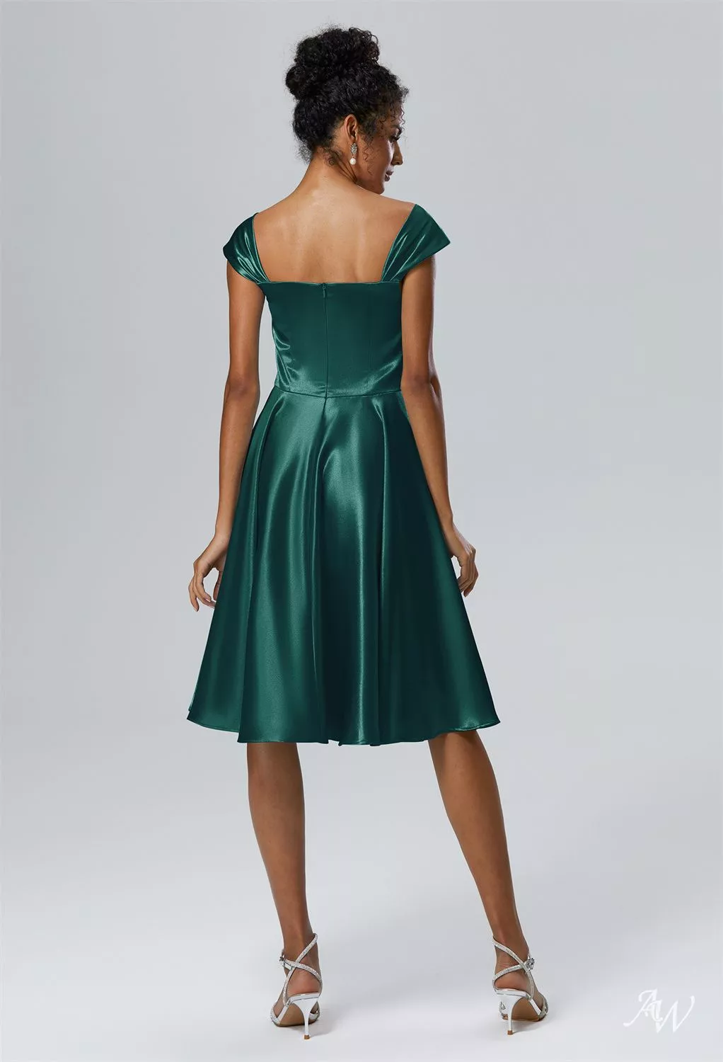 AW Yasmin Dress, Dark Navy Crystal Satin Satin Charmeuse Knee Length Off  the Shoulder Bridesmaid Dresses | AW.Bridal