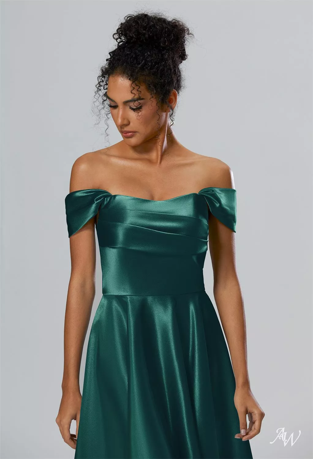 AW Yasmin Dress, Dark Navy Crystal Satin Satin Charmeuse Knee Length Off  the Shoulder Bridesmaid Dresses | AW.Bridal