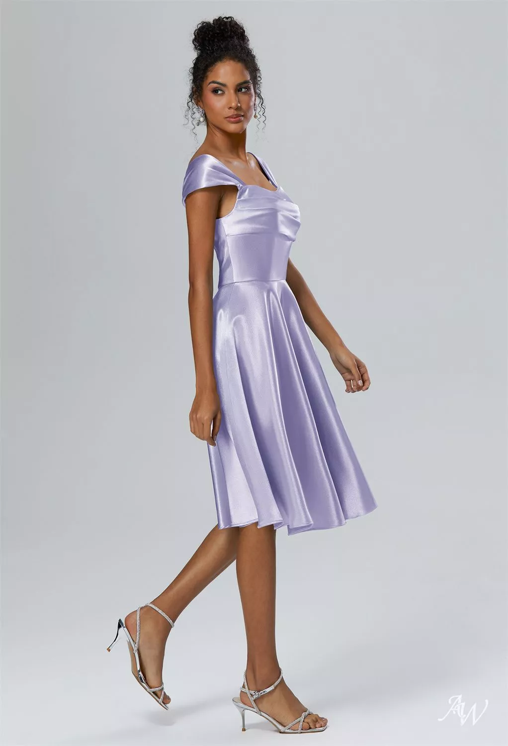 AW Yasmin Dress, Dark Navy Crystal Satin Satin Charmeuse Knee Length Off  the Shoulder Bridesmaid Dresses | AW.Bridal