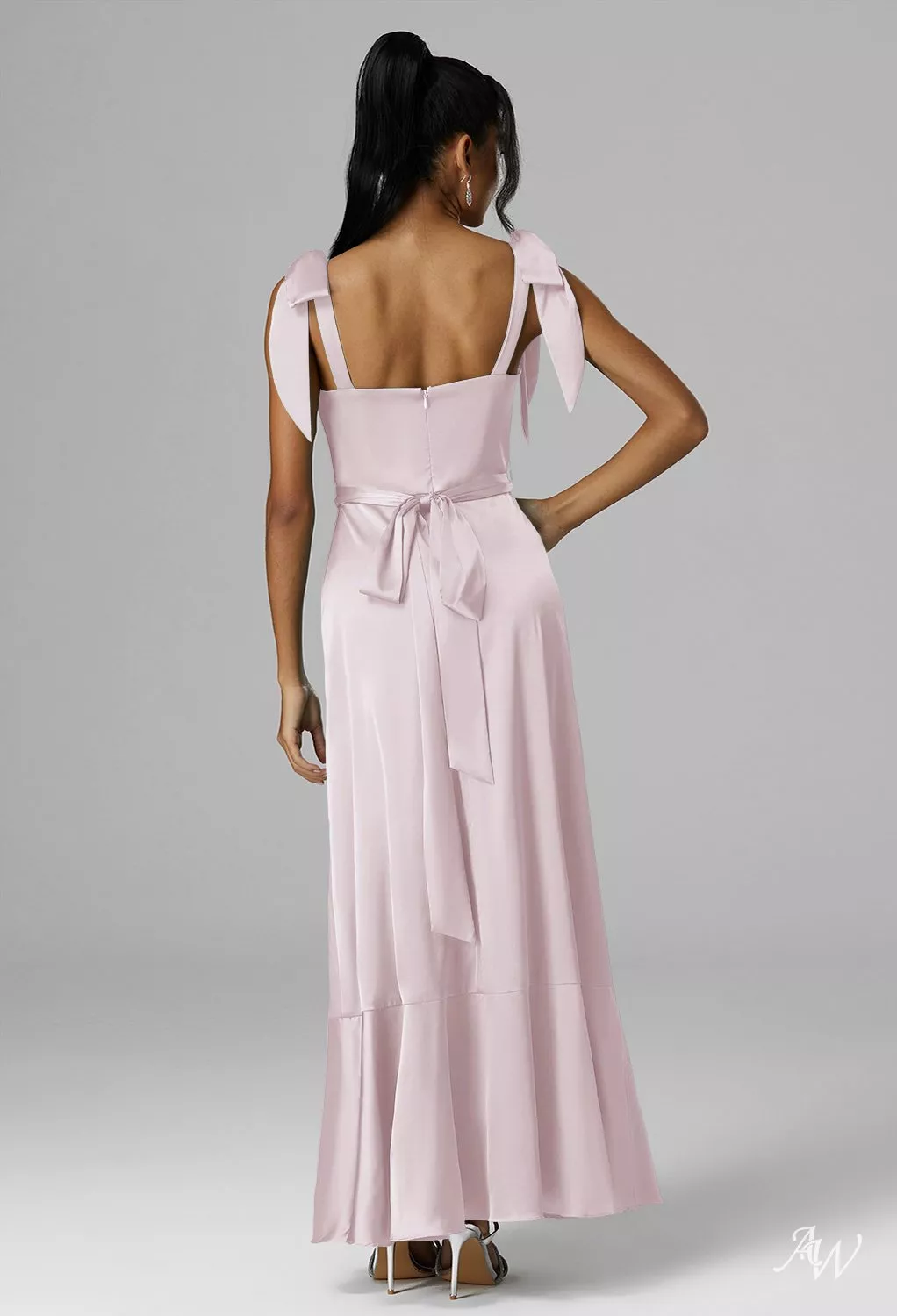 dusty blue and pink bridesmaid dresses AW.Bridal A-line Square Neckline Ankle Length Sleeveless Satin Bow/Bowknot Bows Ruffles Split Long Dress Rose Size 18 crafting a canvas of
