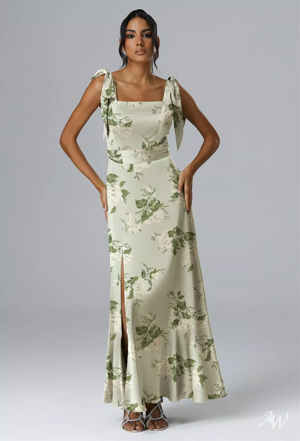 bridesmaid dresses ankle length AW.Bridal A-line Square Neckline Sleeveless Satin Bow/Bowknot Bows Ruffles Split Floral Wedding Guest Floral Dress Sage Garden Party Size 4 color:NATURAL - KHAKI Ganni // Blue & MD3.19 Bows Ruffles Split