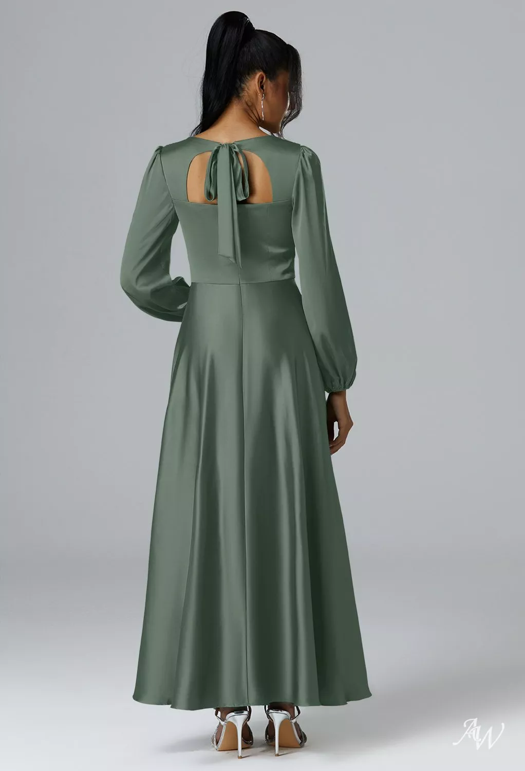 mango blue asymmetric dress Vintage Richard Tyler Couture Portrait Neckline Satin Gown – Very Breezy main image 1