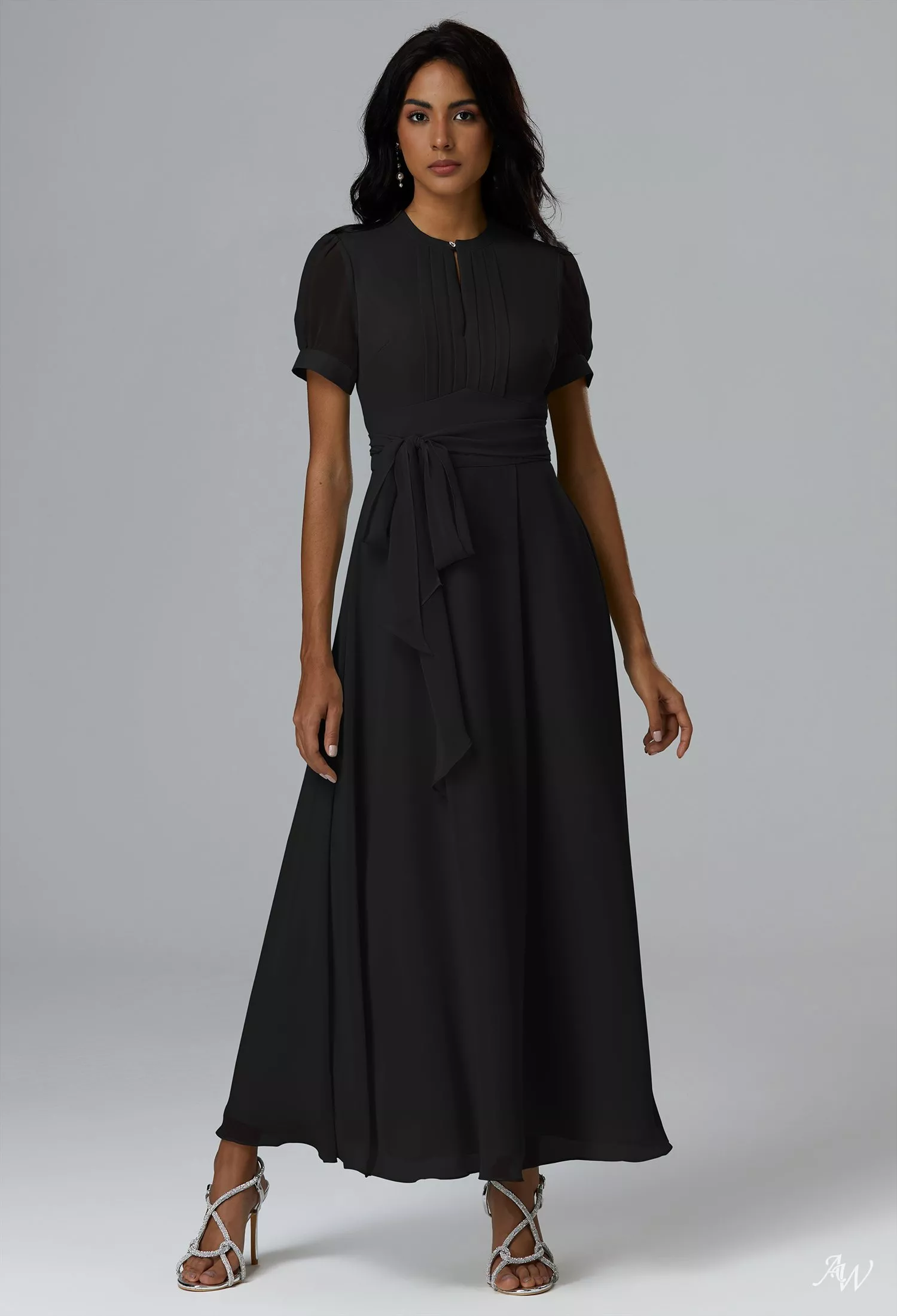 AW.Bridal A-line Bateau Neckline Ankle Length Short Sleeves Long Bridesmaid Dresses Dress Black Size 6