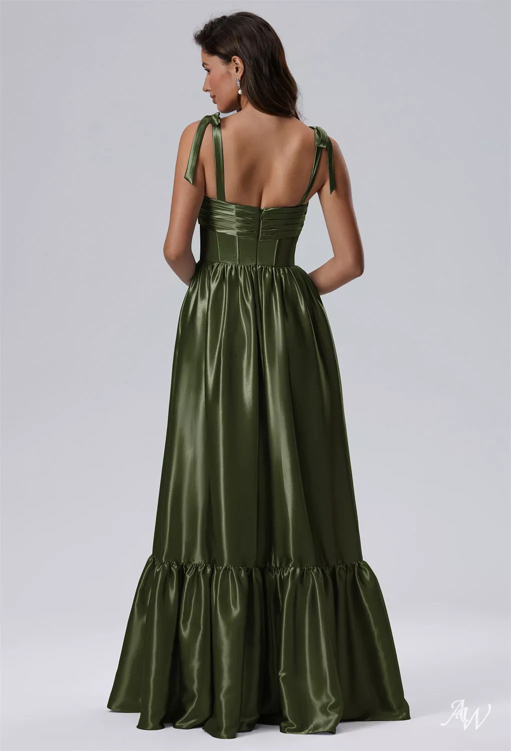 AW.Bridal A-line Sweetheart Neckline Floor Length Sleeveless Bows Prom Dresses Dress Green Olive Size 16