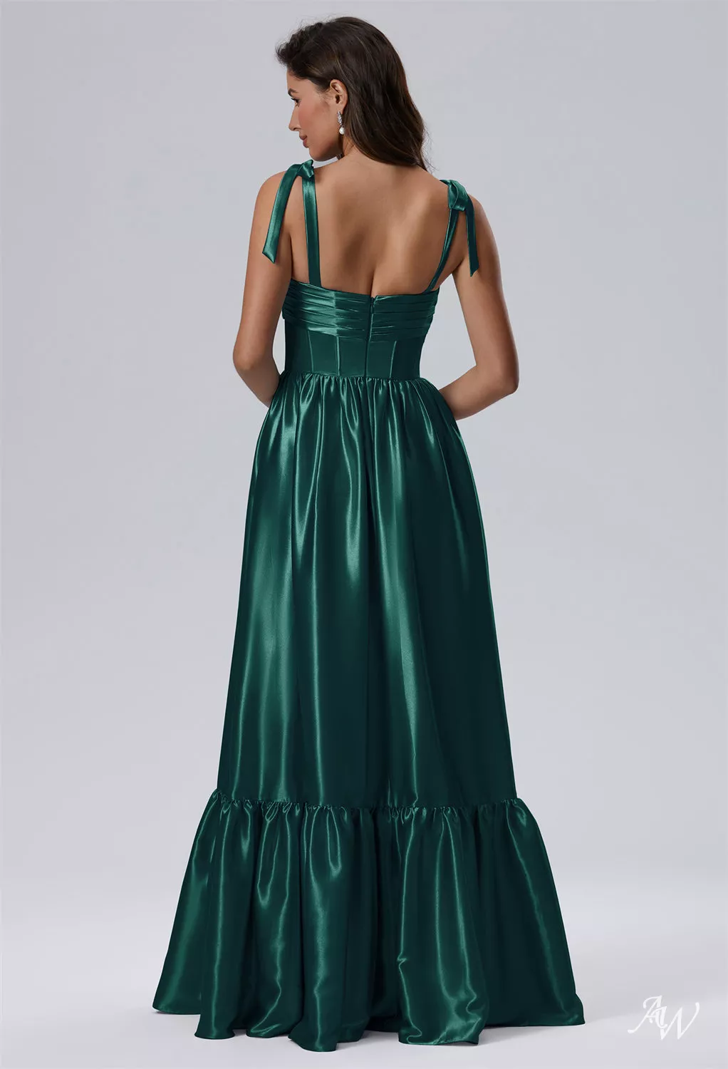 AW.Bridal A-line Sweetheart Neckline Floor Length Sleeveless Bows Prom Dresses Dress Hunter Green Size 18