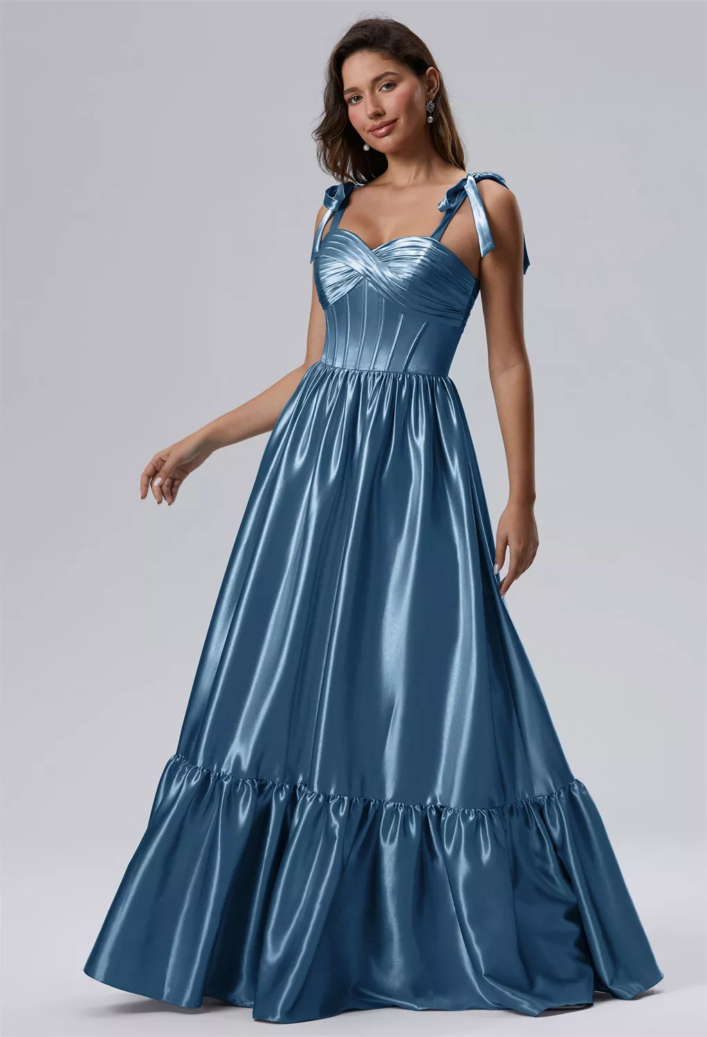 ink blue dress color Zapaka Women Bridesmaid Dress Ink Blue Satin Mermaid Wedding Guest Dress –  ZAPAKA main image 0