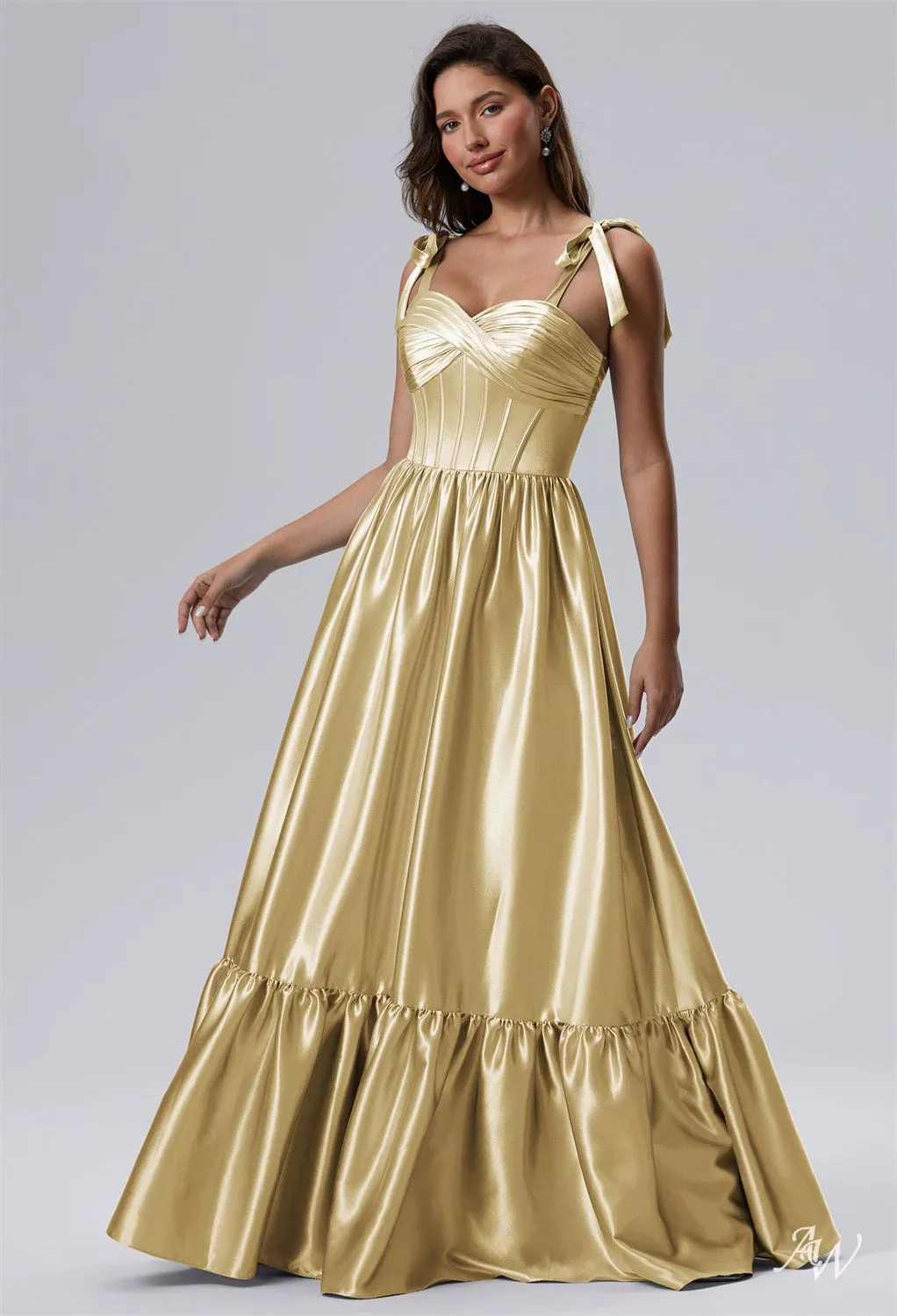 light gold dresses Ellie Wilde 37046 Sequin Beaded Corset Long Formal Prom Dress main image 1