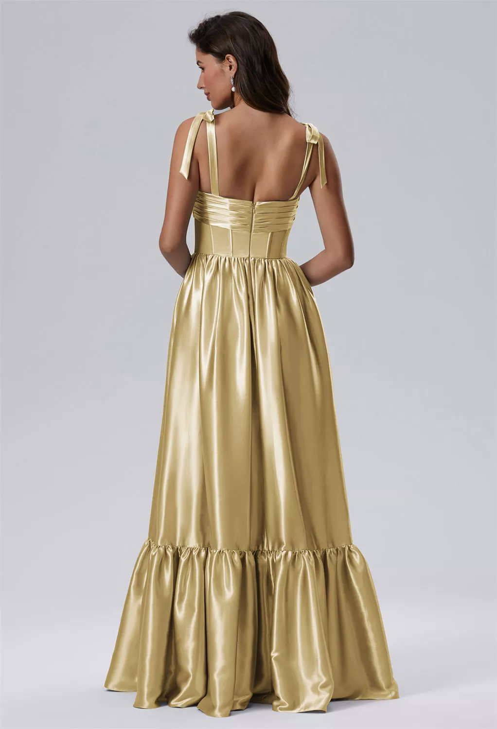 gold color evening dresses Zapakasa Women Sparkly Gold Metallic Long Formal Dress V-Neck A-Line  Pleated Evening Dress with Slit main image 0