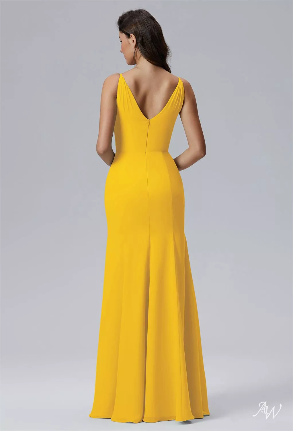 mustard mermaid dress AW.Bridal Mermaid V-Neck Floor Length Sleeveless Spaghetti Straps Wedding Guest Dresses Dress Mustard Yellow Size 8