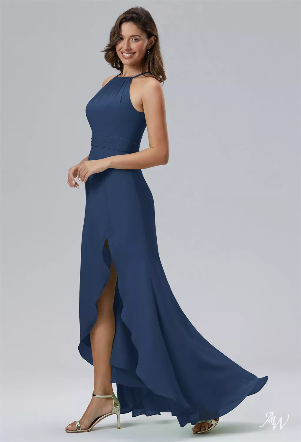 navy blue high low bridesmaid dresses KissProm