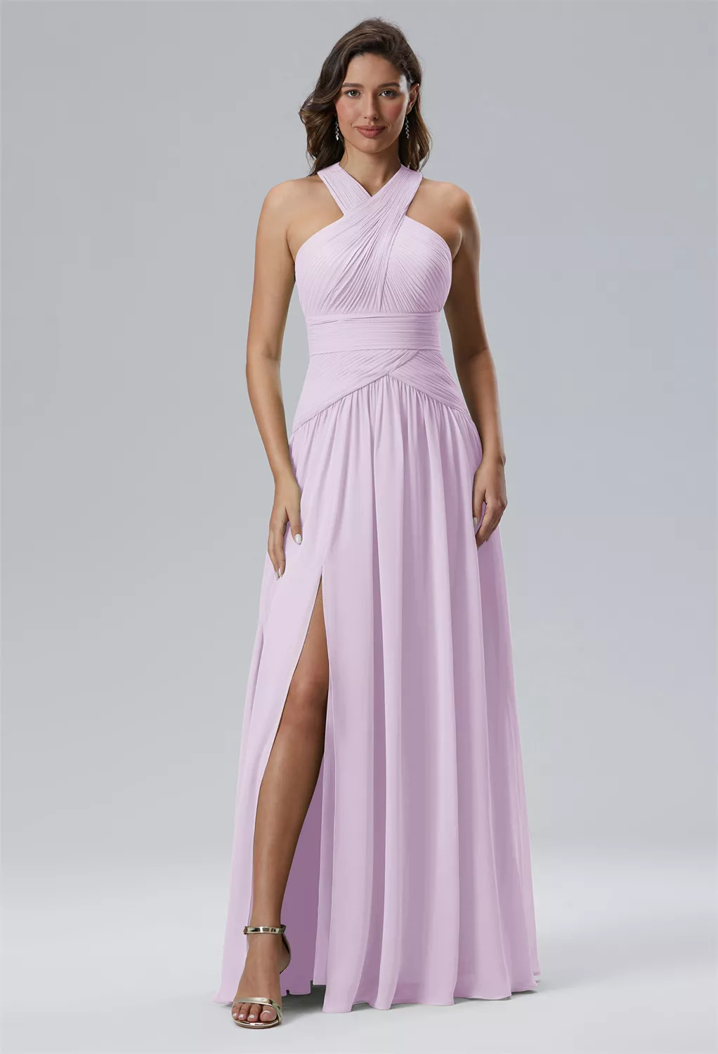 fitted lace wedding dress Zapaka Women Light Purple Long Formal Dress with Side Cape Ruched Mermaid Neck Scarf Wedding Guest Dress, Lilac / US12