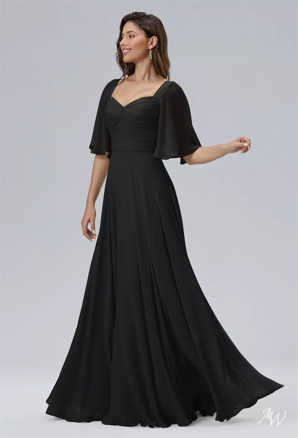 AW.Bridal A-line Sweetheart Neckline Floor Length Short Sleeves Long Bridesmaid Dresses Dress Black Size 6
