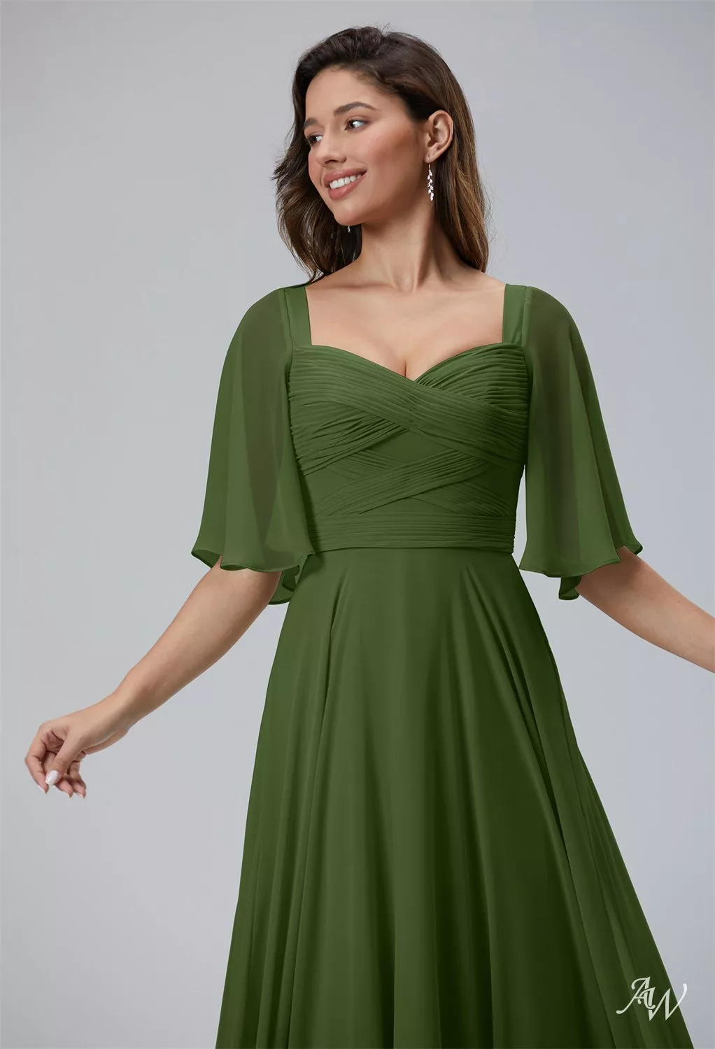 peridot green bridesmaid dresses Berylove Women Green Maxi Dress A Line Off The Shoulder Pleated Long Wedding Guest Dress, Green / L main image 1