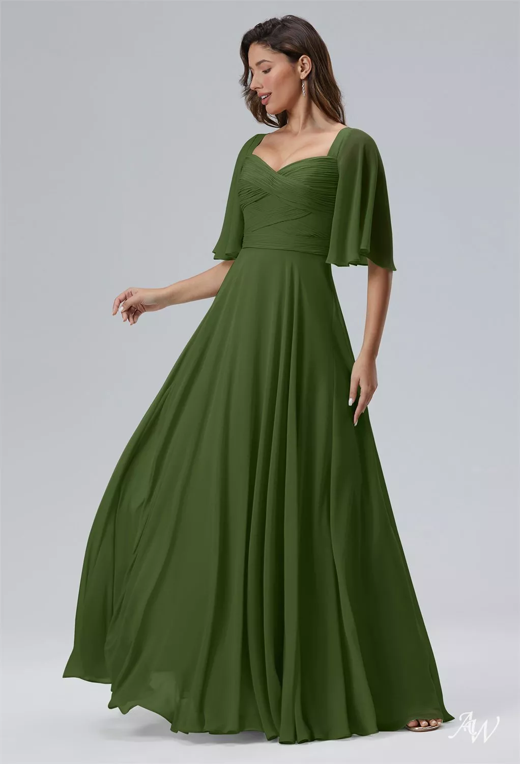 green dress floor length Satin Floor Length A-Line Formal Mother Of The Bride Dresses V-Neck Bowknot Formal Gown COCOMELODY CM0341, M-Rust main image 1