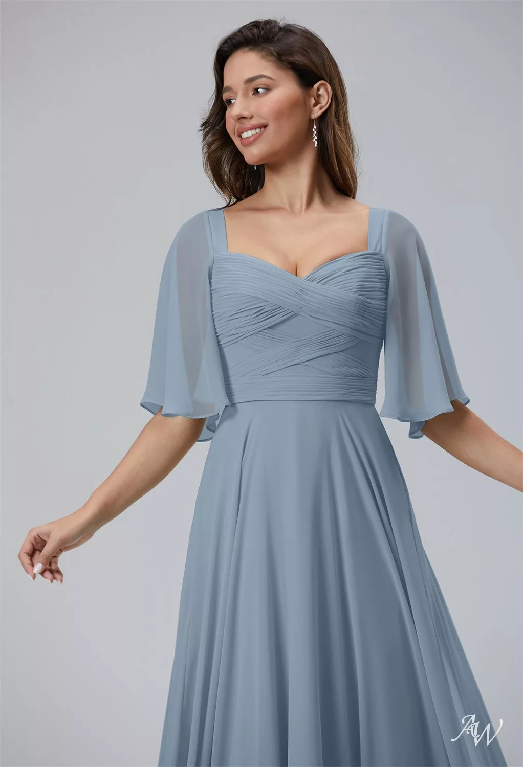 AW.Bridal A-line Sweetheart Neckline Floor Length Short Sleeves Long Bridesmaid Dresses Dress Light Dusty Blue Size 18