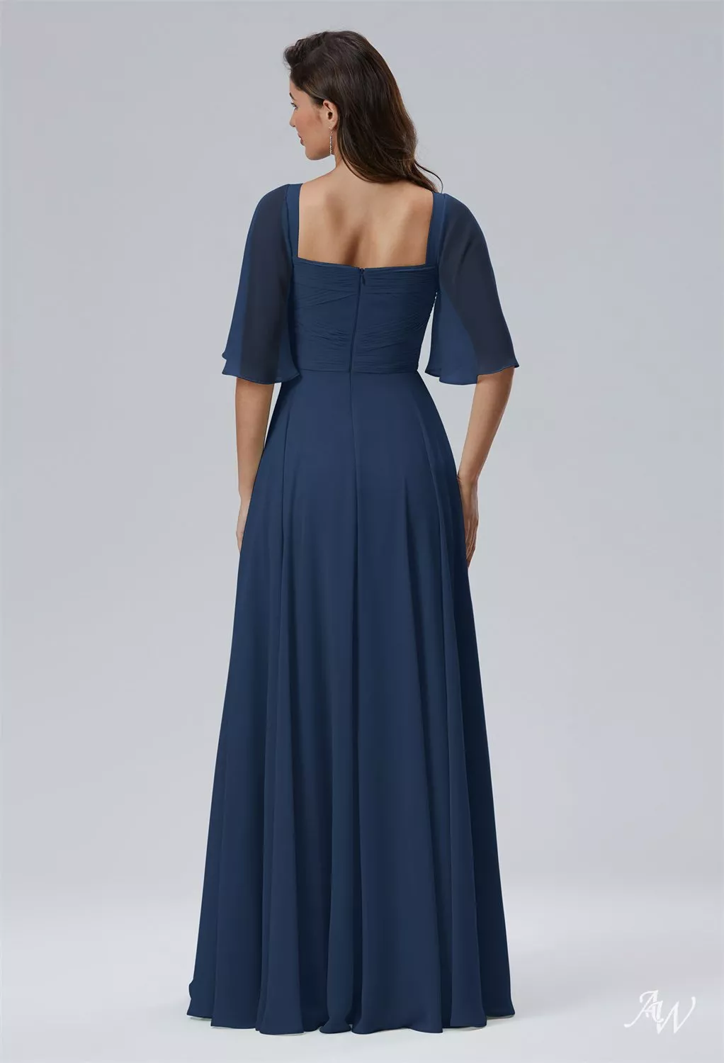 AW.Bridal A-line Sweetheart Neckline Floor Length Short Sleeves Long Bridesmaid Dresses Dress Navy Size 16