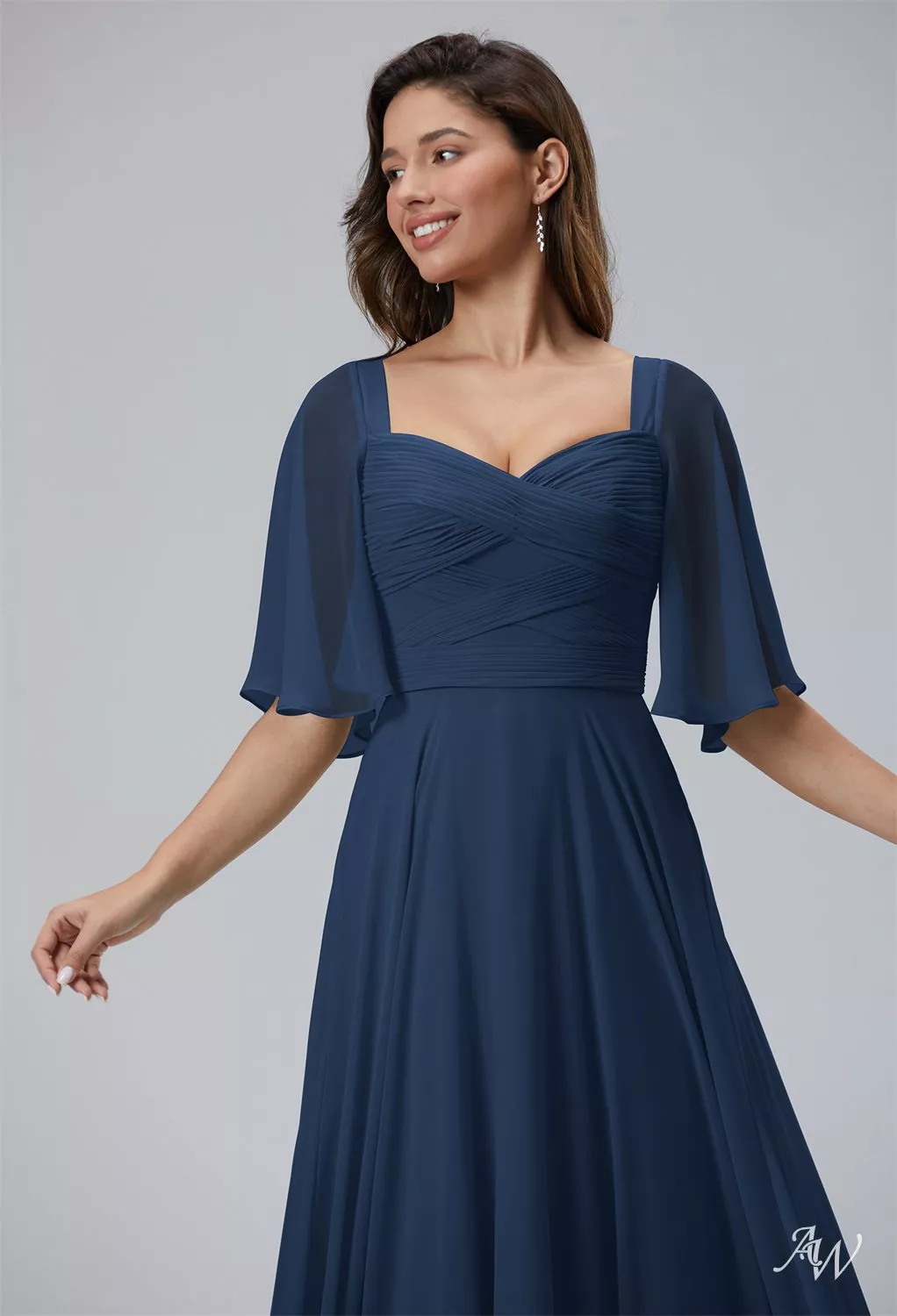 AW.Bridal A-line Sweetheart Neckline Floor Length Short Sleeves Long Bridesmaid Dresses Dress Navy Size 16