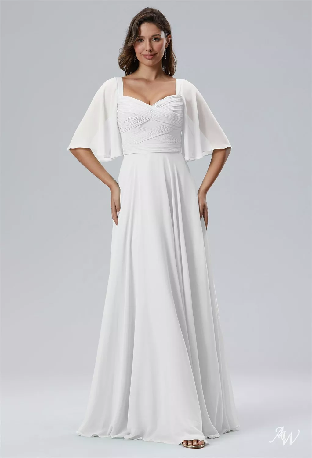 open lace back dress Casual Wedding Dress A Lne V-Neck Short Sleeve Floor Length Tulle Beach Wedding  Party Dresses Bridal Gowns – Dbrbridal