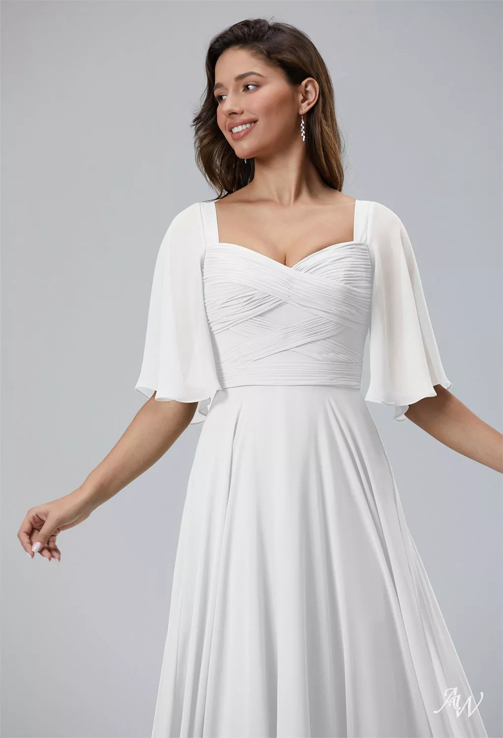 AW.Bridal A-line Sweetheart Neckline Floor Length Short Sleeves Long Bridesmaid Dresses Dress White Size 18