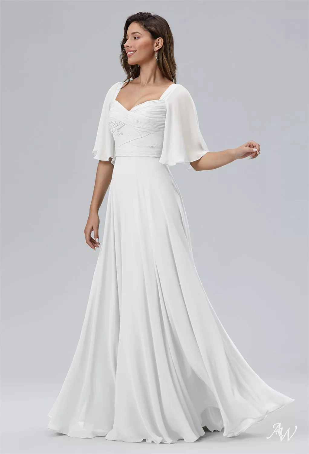 AW.Bridal A-line Sweetheart Neckline Floor Length Short Sleeves Long Bridesmaid Dresses Dress White Size 18
