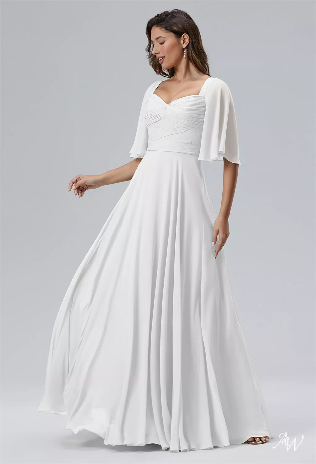 AW.Bridal A-line Sweetheart Neckline Floor Length Short Sleeves Long Bridesmaid Dresses Dress White Size 18