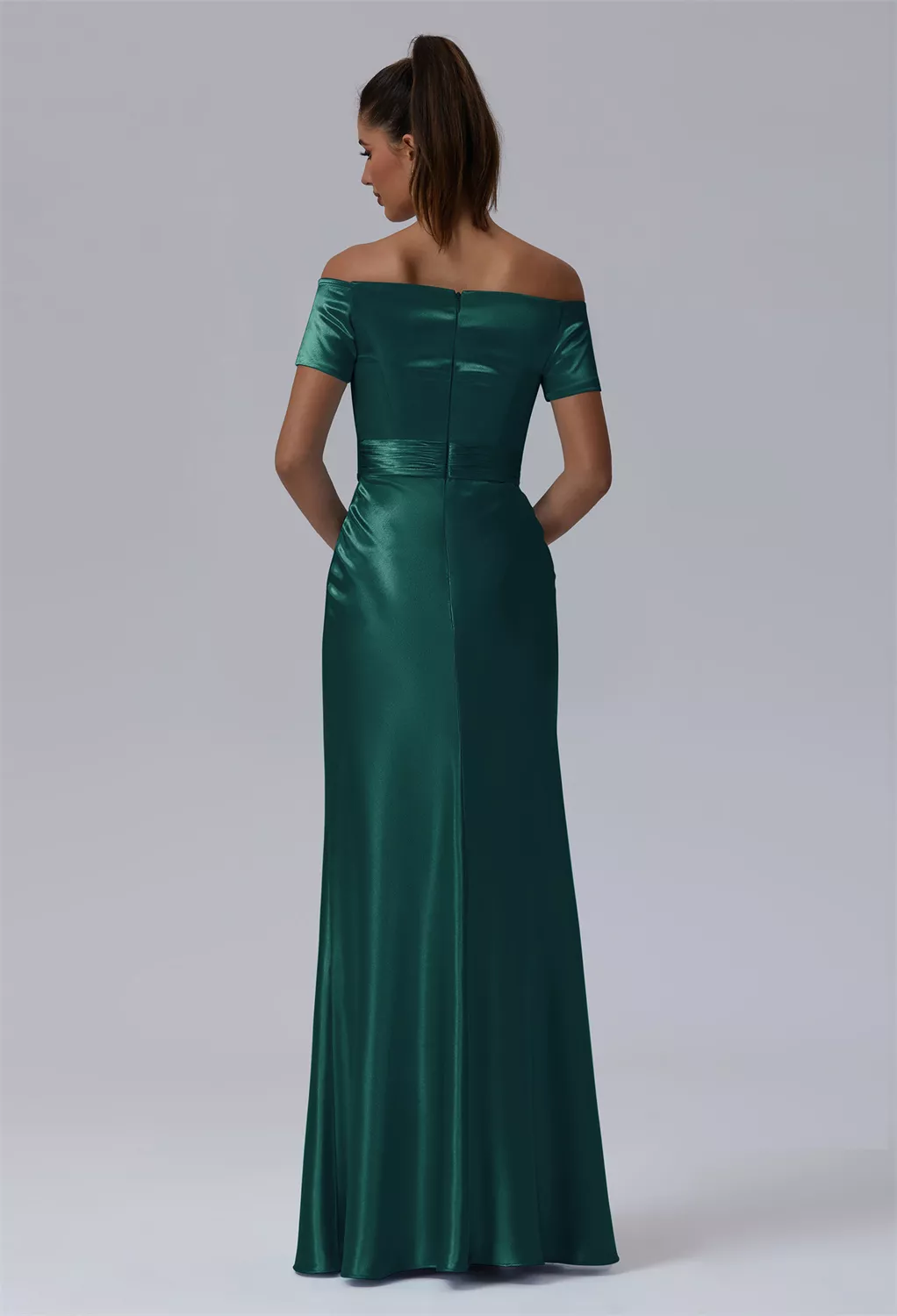 hunter green semi formal dresses Hunter Green Velvet One Shoulder Long Sleeves Column High Slit Formal  Dresses, CP0831 main image 1
