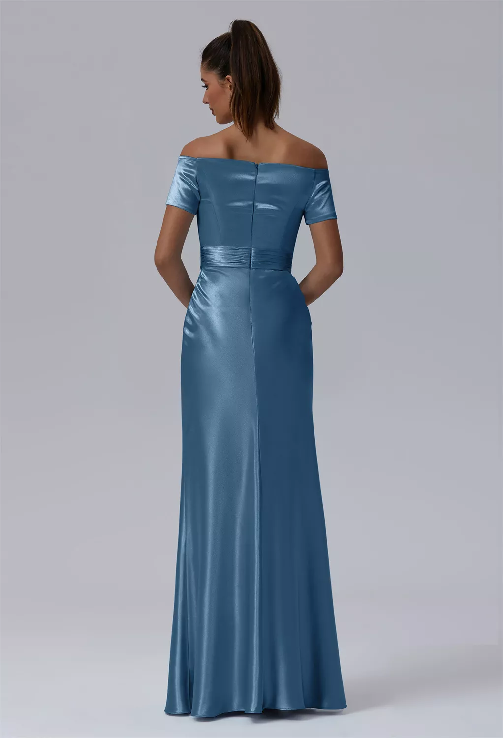 ink blue satin dress Zapaka Women Bridesmaid Dress Ink Blue Satin Mermaid Wedding Guest Dress –  ZAPAKA main image 0
