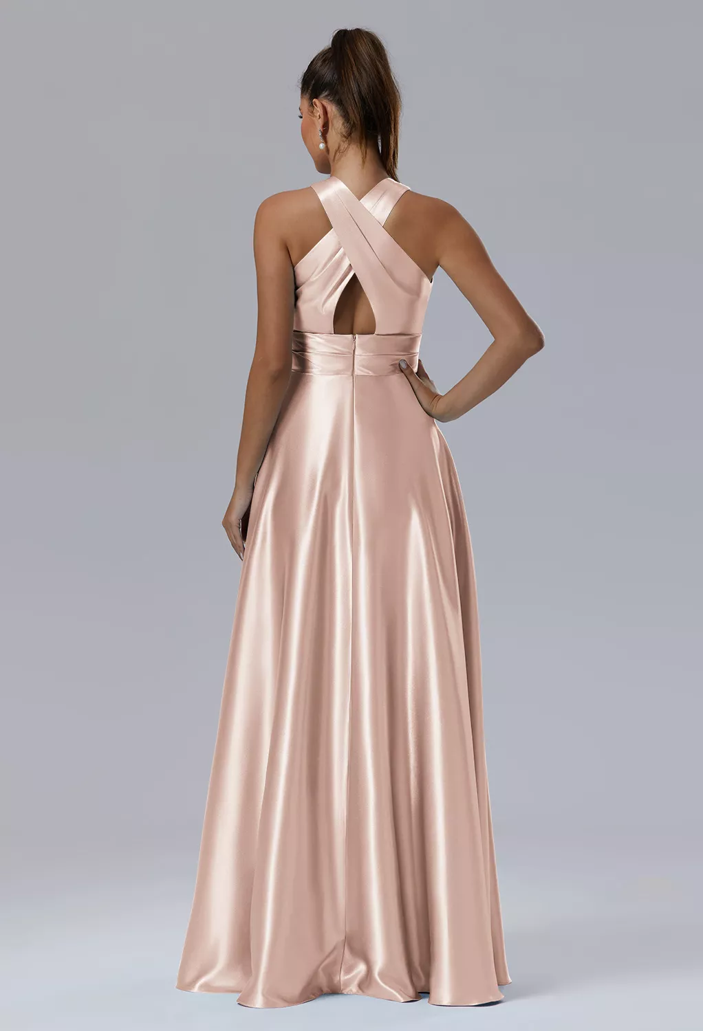 apricot formal dress Wedtrend Women Formal Party Prom Dress Apricot A Line Spaghetti Straps  Print Long Bridesmaid Dress with Slit – WEDTREND main image 1