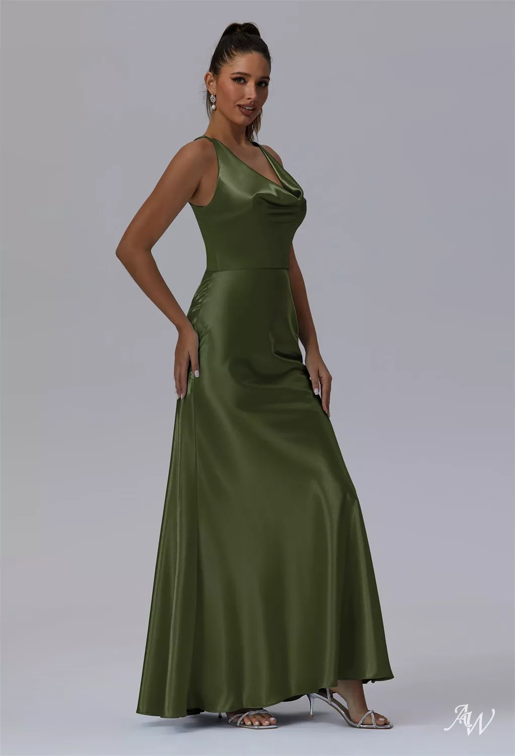 olive green satin bridesmaid dress Ever-Pretty Elegant Off Shoulder Short Sleeve Split Bandage Floor-Length Bridesmaid Dress main image 1
