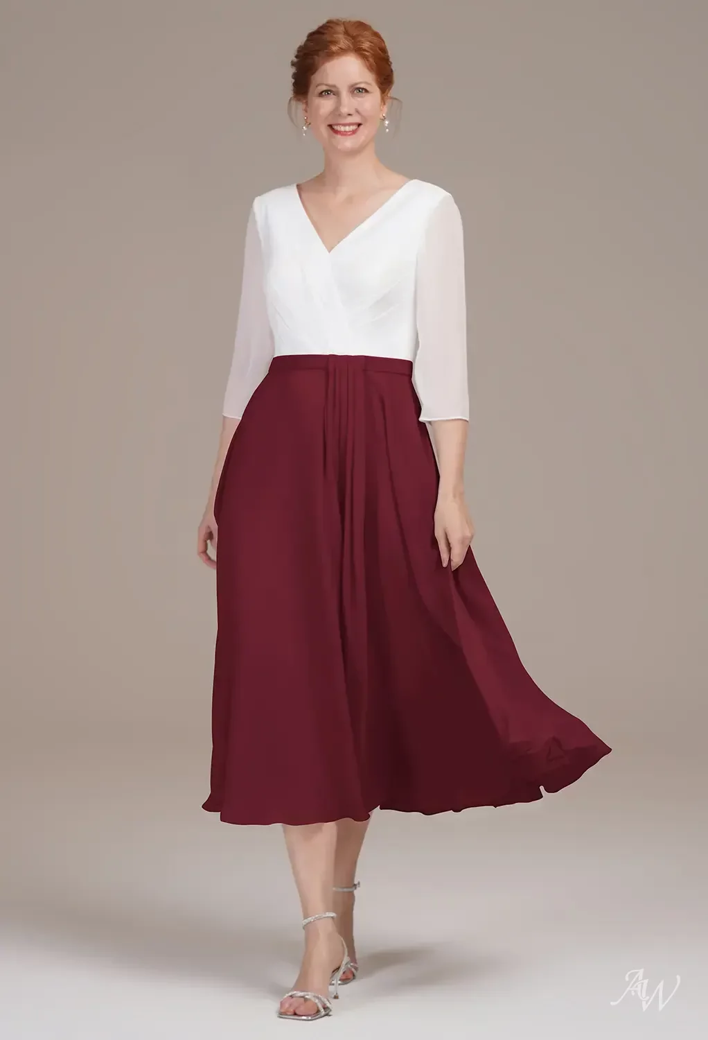 burgundy mother of the bride dress A-line V-Neck Pleated Chiffon US0 / Burgundy Spot clean only Burgundy Mother of the Bride