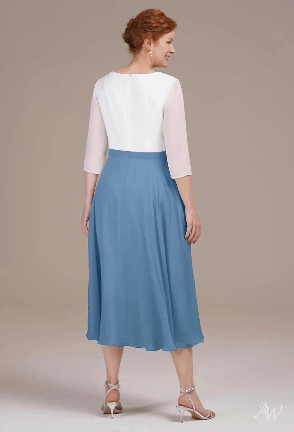 dusty blue mother of the bride dress Crepe Satin 2025 Half Sleeves 12 / Light Grey evening party or any other occasions EVERPRETTY Elegant Dusty Blue Plus