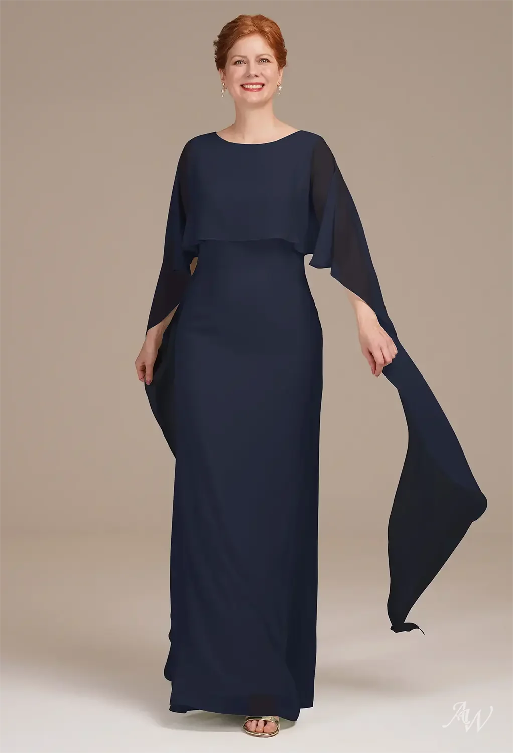 AW.Bridal Mermaid Bateau Neckline Floor Length Short Sleeves Mother of the Bride Dresses Dress Dark Navy Size 18