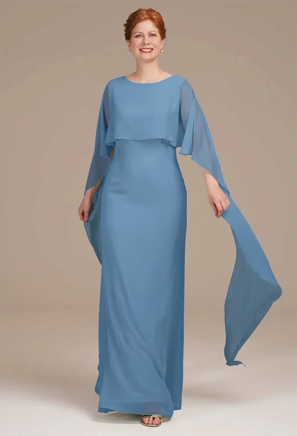 dusty blue dress for wedding mother of the groom Dusty Blue Scoop Neck Short Sleeves Mother of The Bride Dresses with Lace Appliques