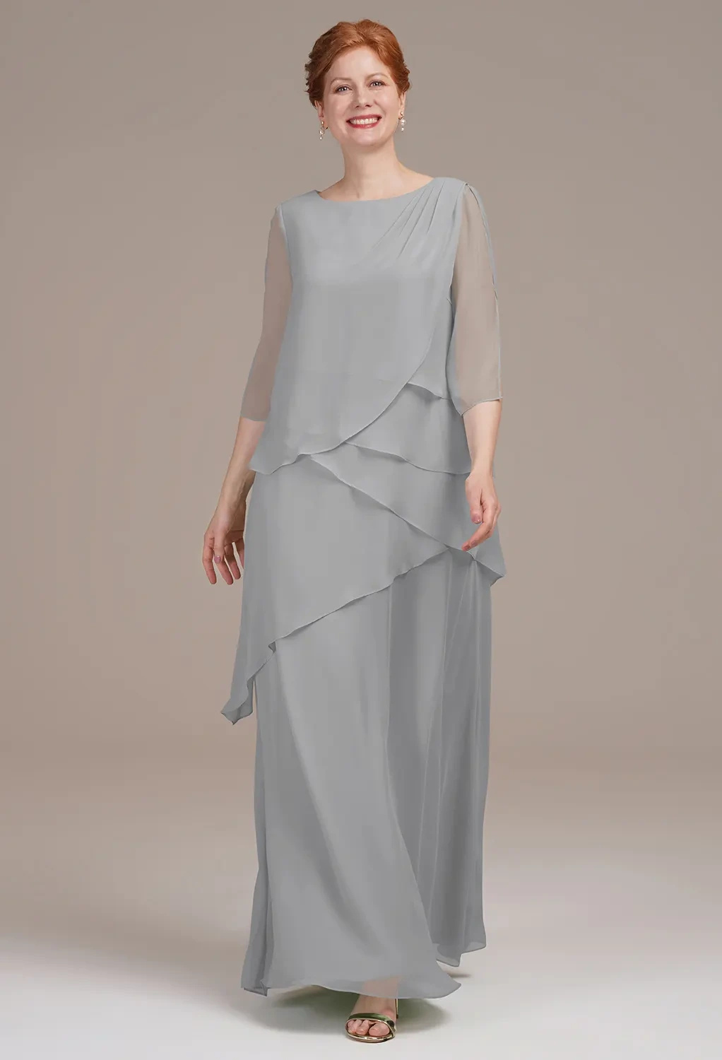 dove grey mother of the bride dresses Grey Mother of the Bride Dresses,Mother Dress with Sleeves,Long Wedding Guest Dress,MD00030, US10 / Red
