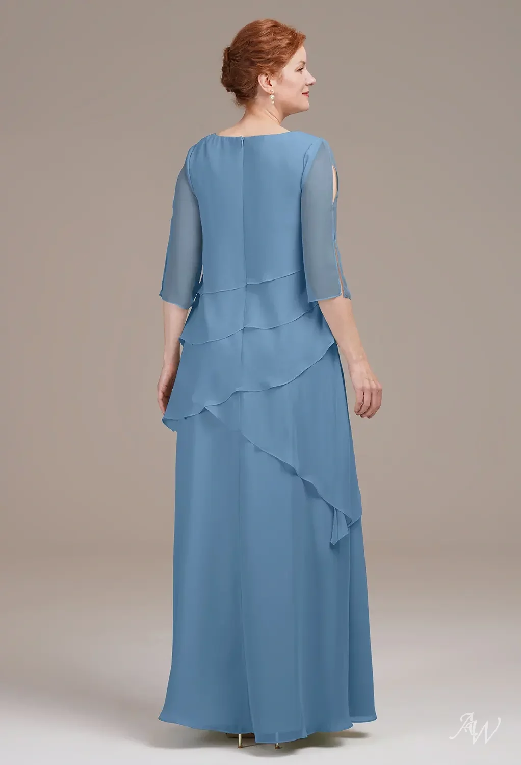 dusty blue mother of the bride dresses Mother Of The Bride Dress Dusty Blue A Line V Neck 3/4 Illusion Sleeves Appliqued Chiffon Floor Length Mother Of The Bride Dresses