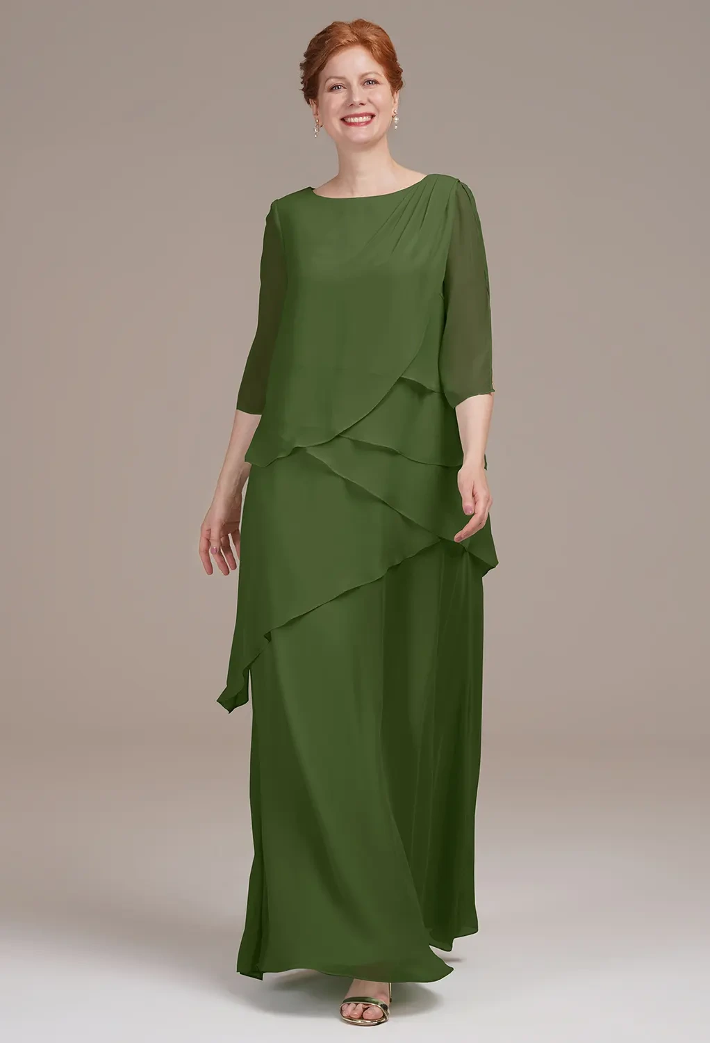 olive green mother of the bride dresses plus size Cicinia Olive Green Mother Of The Bride Dress With Sleeves Plus Size Long Chiffon A-line Ankle Length Shawl Collar