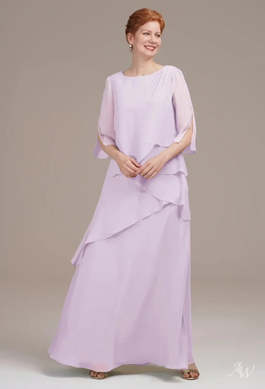 open lace back dress Chiffon Long Lavender Mother of The Bride Dress V Neck Appliques US14W / Custom Color main image 0