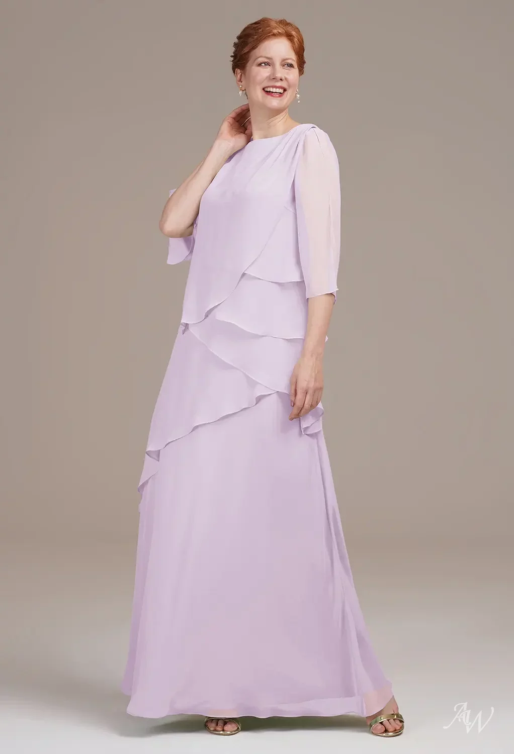 AW.Bridal A-line Bateau Neckline Floor Length 3/4 Sleeves Mother of the Bride Dresses Dress Lilac Size 8