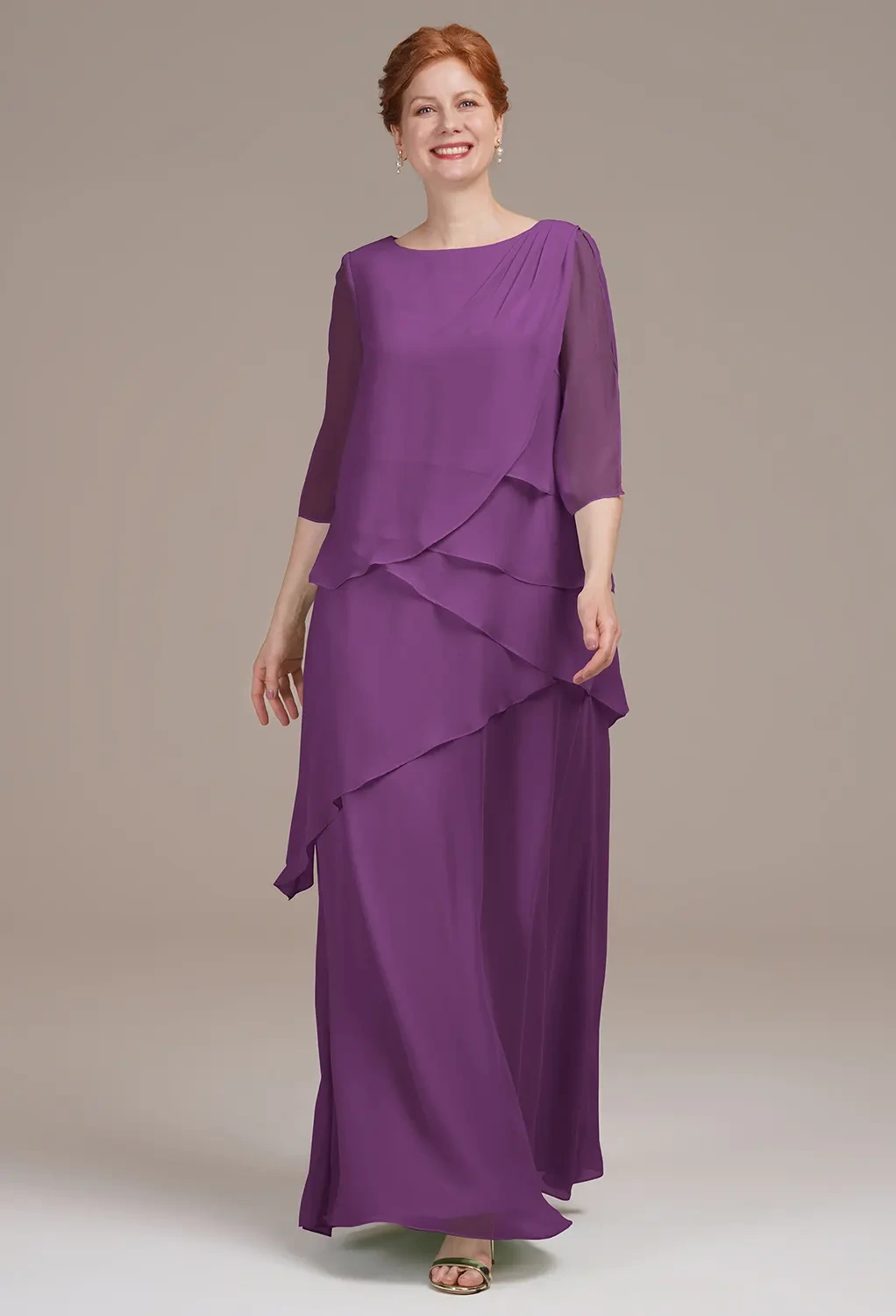 modest purple mother of the bride dresses Nala Modest V Neck Ruched Formal Mother of The Bride Dresses with Sleeves, Wisteria