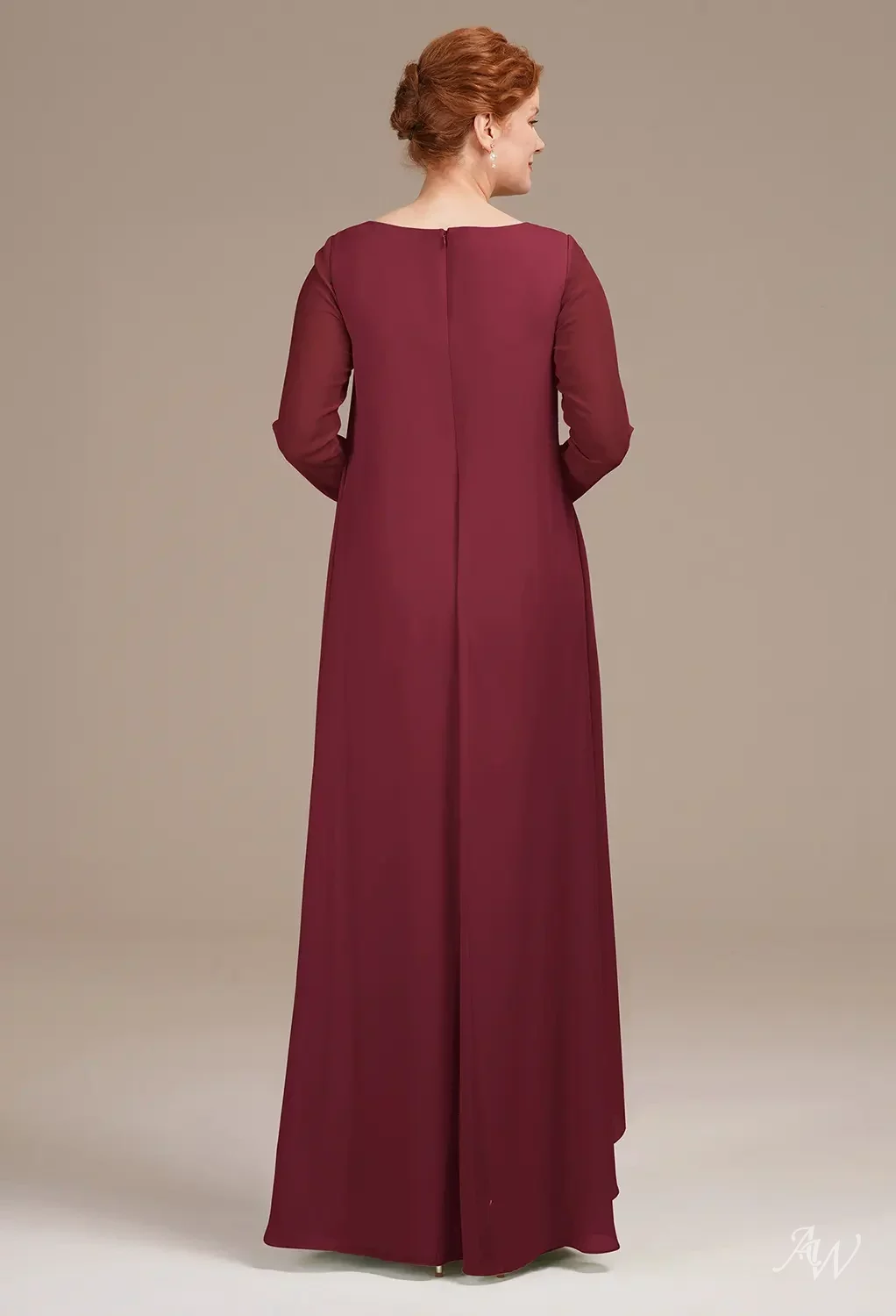 chinese dress ladies Burgundy Chiffon Long Mother of The Bride Dress with Cape main image 1