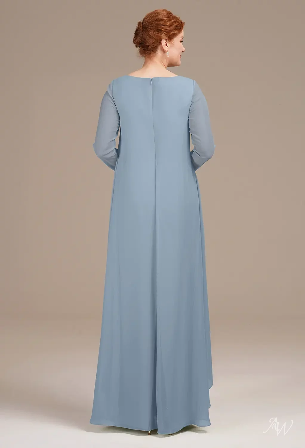 AW.Bridal Column Bateau Neckline Floor Length Long Sleeves Mother of the Bride Dresses Dress Light Dusty Blue Size 18