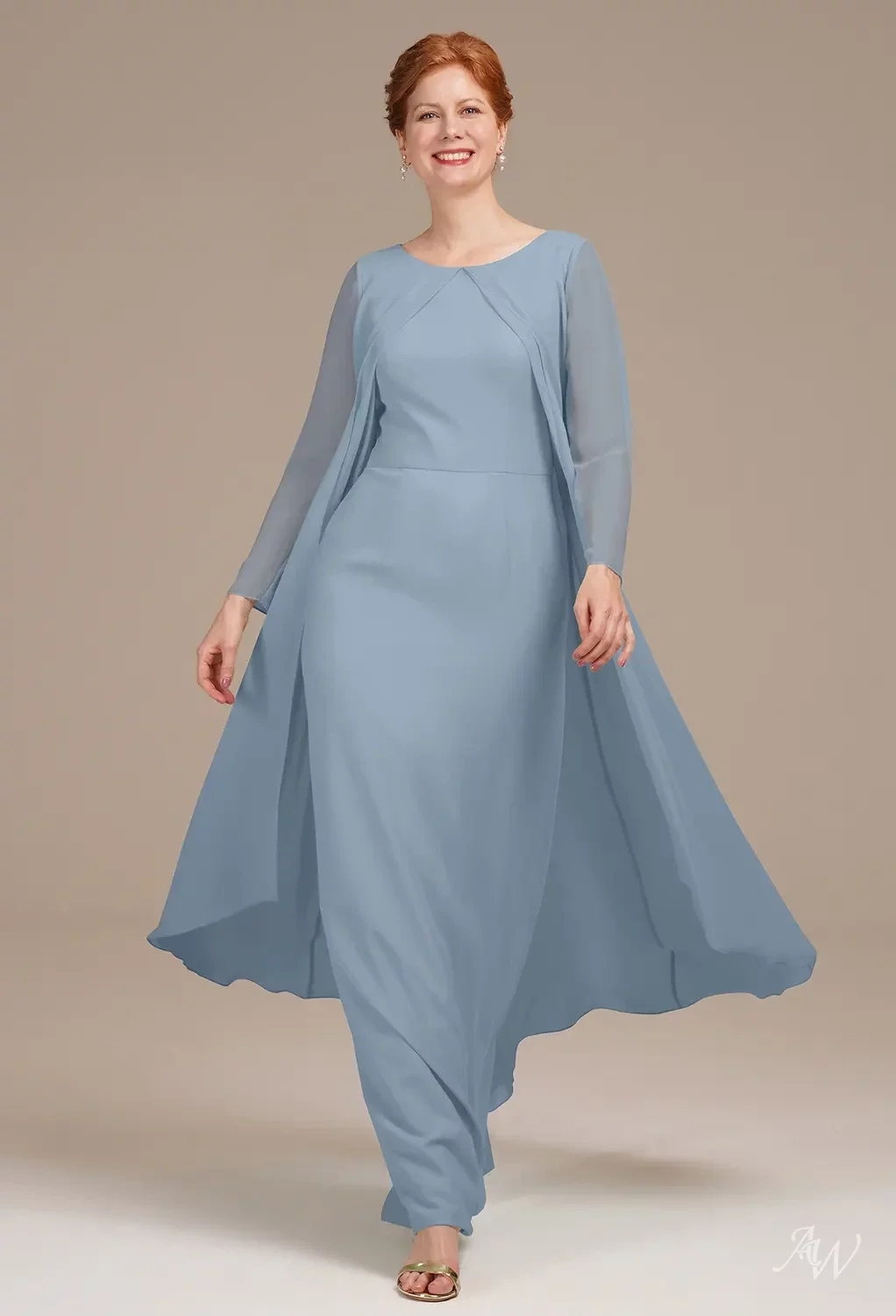chinese dress ladies Elegant Midi Length Long Lantern Sleeves Chiffon Wedding Guest Dresses