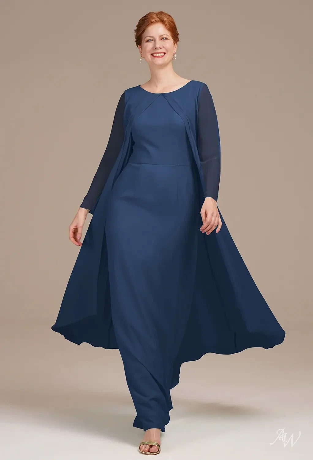 chinese dress ladies Square Neck Sheath Dark Navy Long Sleeve Mother of The Bride Dresses main image 0