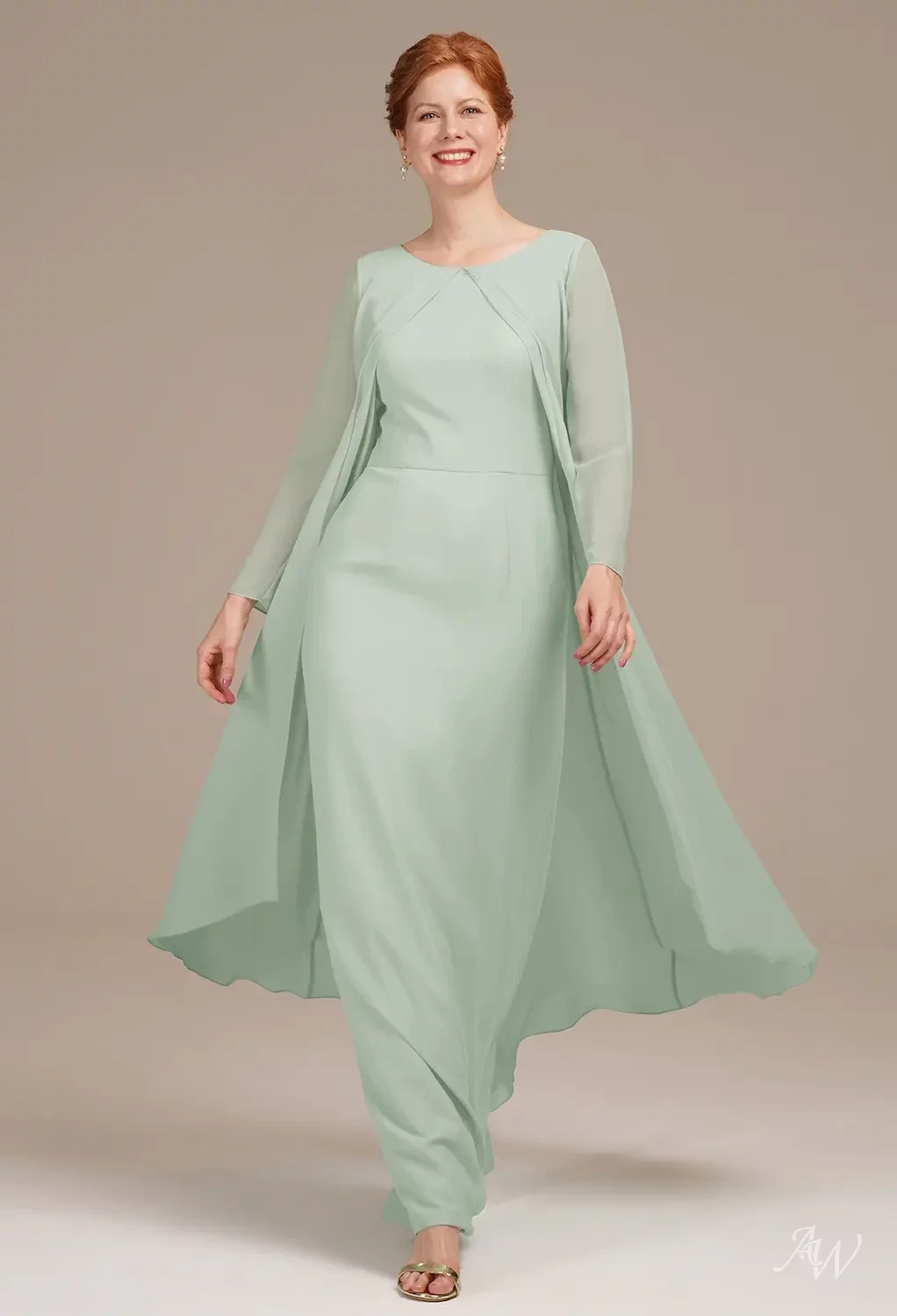light green dress long sleeve Long Sleeve Chiffon V-neck Dress – Lisposa main image 1